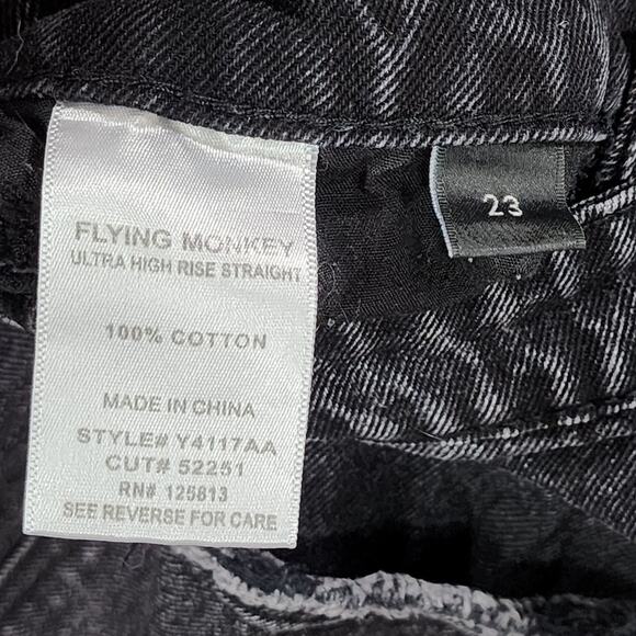 Flying Monkey Jean Women 23 Black Ultra High Rise Raw Distress Streetwear Grunge - Picture 4 of 12